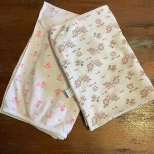 Little Me Baby Blankets Dog Flowers & Owls 100% Cotton Lot of 02 Cottage Chic